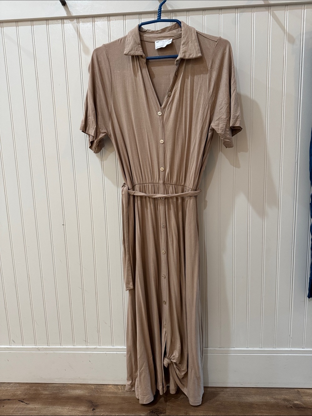 ASOS Taupe Maxi Shirt Dress with Waist Tie 10 small medium tan